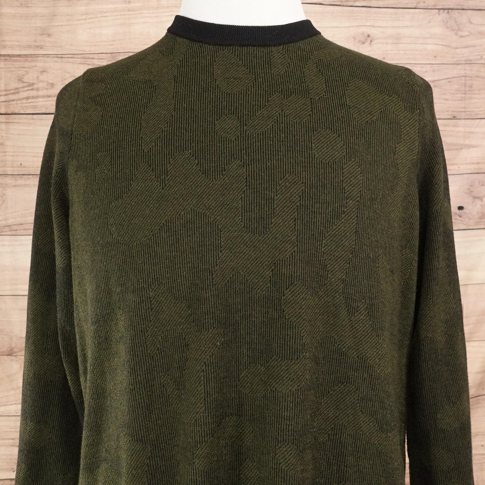 Awearness Kenneth Cole Sweater Mens L Green Crew Neck Pullover Camo Slim Fit